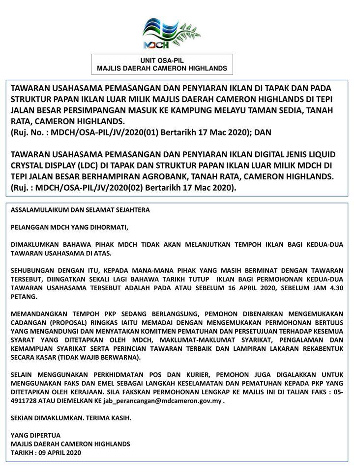 TAWARAN USAHAMA PEMASANGAN DAN PENYIARAN IKLAN DI TAPAK DAN PADA STRUKTUR PAPAN IKLAN LUAR MILIK MDCH